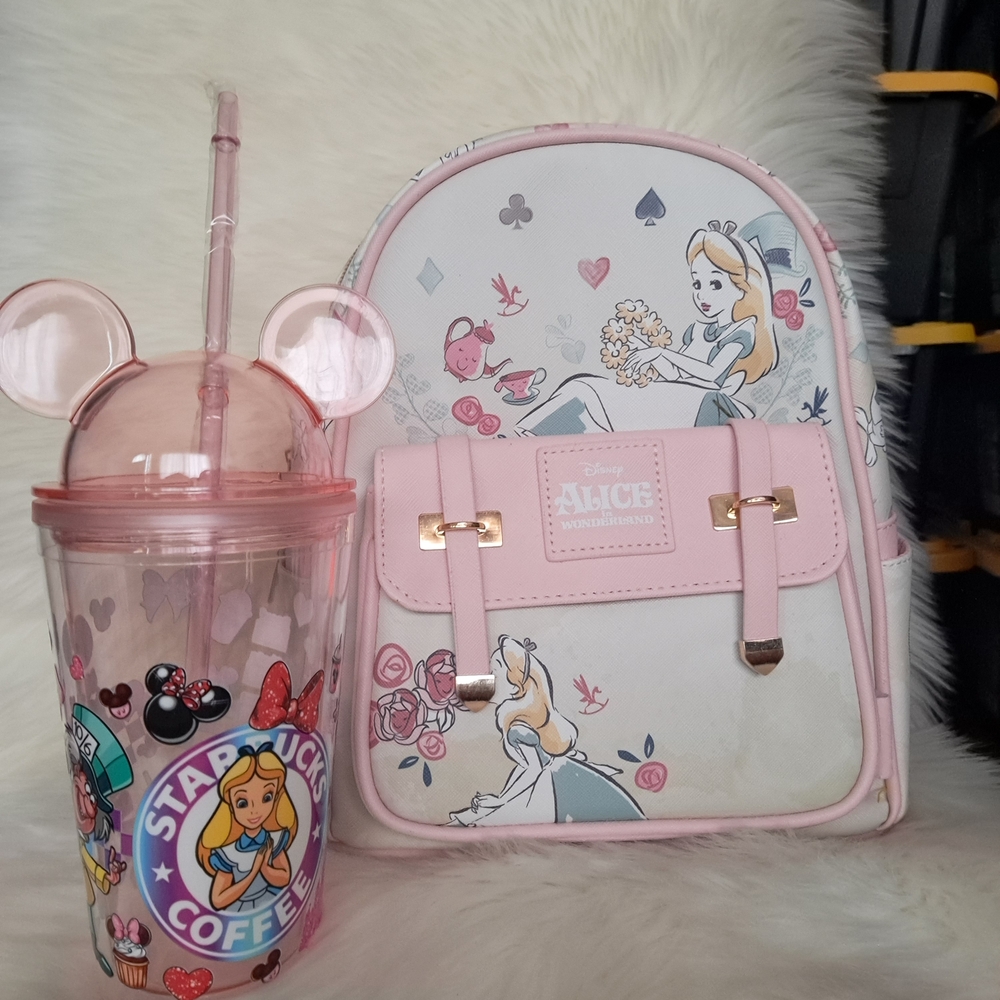 Disney Alice in Wonderland Pink Backpack and Cup